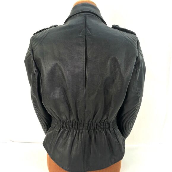 Vintage Bermans Leather Motorcycle‎ Jacket Womens Sz 12 Black Biker Belted USA - Picture 4 of 10
